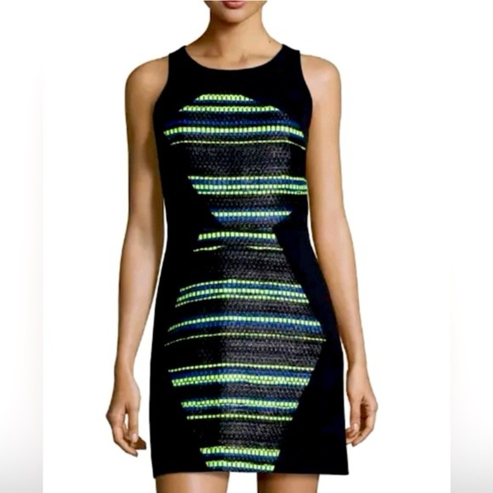 Milly Black Mini Dress with Green Accents